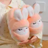 Pantuflas de algodón para adultos de invierno, diseño lindo de conejo, cálidas y forradas de felpa, adecuadas para niñas, estilo a juego para padres e hijos, antideslizantes, de suela gruesa e ideales para usar en interiores.