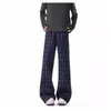 Pantalones a Cuadros Azul Oscuro Retro Americano para Hombre Corte Limpio Casual Micro Acampanados Primavera Alta Calle Pantalones de Pierna Recta Extendida