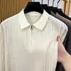 Suéter polo de meia-zip estilo Old Money para homens, primavera/outono 2026, casual de negócios, luxo leve, gola virada, malha, camiseta de baixo