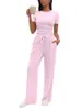 Conjunto de moda casual de venta caliente para comercio exterior transfronterizo europeo y americano 2026: conjunto de top plisado de manga corta y pantalones largos para mujer