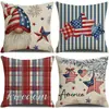 Día de la Independencia de Estados Unidos Estilo Nuevo Funda de Almohada Cuadrada de Lino Serie Día de la Independencia Funda de Cojín Estampada Cabecera de Sofá Almohada Lumbar