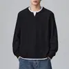 Camiseta de Manga Larga Falsa de Dos Piezas para Hombre Shanggu Principios de Otoño Cuello en V Pequeño Holgada Versátil para Viajar Textura Simple