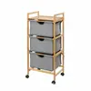 Estante de almacenamiento de bambú para artículos varios, tres cajones, cesta de almacenamiento de tela para ropa sucia, carrito, estante para toallas de baño, cesta de lavandería