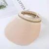 Sombrero de Paja Plegable para Mujer, Nuevo Estilo Primavera y Verano, Sombrero con Parte Superior Abierta para Protección Solar, Sombrero de Sol de Ala Ancha para Playa, Sombrero de Sol de Paja Tejida Estilo Rollo de Huevo