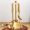 Pá de Aço Inoxidável 304 Concha para Sopa Utensílios de Cozinha Espátula de Aço Inoxidável Panela Quente Colher Escumadeira Cozinha Especial Conjunto de Presente Dourado