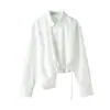 26 Roupas Femininas Novas de Primavera, Camisa Rítmica que Marca a Cintura, Camisa Curta de Manga Longa, Top Casual Slimming Ajustável com Sensação Fresca