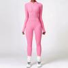 Mono de yoga de una pieza sin costuras de estilo europeo y americano, pantalones de manga larga, cuello abierto, cremallera, ropa deportiva ajustada de una pieza