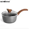 Panela de Leite Mini Panela de Sopa Panela de Ensopado Multifuncional Pedra de Arroz Medicinal Frigideira Antiaderente Cabo de Panela com Padrão de Madeira