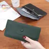 Billetera Larga con Textura de Cuero Genuino para Mujer, Cartera Suave Versátil Ultradelgada, Portatarjetas, Bolso de Mano Todo en Uno, Estilo Coreano Sencillo