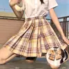 Uniforme jk falda otoño básico conjunto completo de falda a cuadros camisa manga corta corbata de lazo conjunto completo de estilo universitario japonés