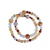 Pulsera de Cristal de Doble Círculo de Colores Contrastantes Estilo Dunhuang, Diseño de Nicho, Cristal Amarillo Torre Atrae Riqueza, Cristal Azul, Pulsera de Ágata Roja