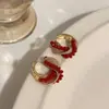 Brincos de Argola Vermelhos para Mulheres, Brincos de Luxo para Outono e Inverno, Novo Estilo Popular de 2026, Brincos Festivos para o Ano de Nascimento