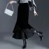 Saia Longa de Renda Patchwork Irregular para Mulheres, Nova Coleção Outono/Inverno 2026, Cintura Alta, Justa ao Corpo, Elegante
