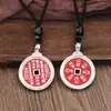 Pingente Moeda Espírito da Montanha Estilo Antigo Prata Pura 999 com Cinábrio, Colar Longo Retro de Ajuste Bagua Taoísta para Homens e Mulheres, Presente