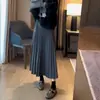 Falda Plisada de Punto Estilo Coreano Gris Oscuro para Mujer, Nuevo Modelo Otoño 2025, Falda Casual de Lana de Longitud Media para Otoño e Invierno