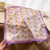 Pañuelo Cuadrado Pequeño de Algodón Puro de Alta Gama Floral Estilo Francés, Pañuelo de Seda Estampado para Mujer, Chal, Bufanda Decorativa para el Cuello con Protección Solar, Bufanda, Pañuelo para la Cabeza
