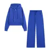Traje deportivo casual de estilo europeo y americano para otoño, con una chaqueta sudadera holgada para adelgazar con capucha y cordón, y pantalones deportivos de pierna recta para mujer