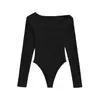 Atacado de Roupas Femininas Transfronteiriças Outono 2025 Novos Macacões Europeus e Americanos de Ombro Oblíquo de Manga Longa Moda Feminina Tops Slim