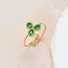 Anillo Abierto de Acero Titanio Trébol Estilo Dulce de Nicho para Mujer, Anillo Ajustable Pequeño y Delicado de Circón de Color Gota de Agua Venta al por Mayor