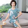 Pijama de Algodón y Seda para Mujer Ropa de Casa de Verano Traje de Dos Piezas Ropa de Casa de Manga Corta de Algodón y Seda para Madre de Mediana Edad y Mayor Ropa Exterior de Verano para Mujer