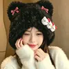 Gorro de punto de peluche con orejas de gato KT para mujer, lindo, hace que la cara se vea más pequeña, cálido, protege los oídos y es adecuado para el invierno