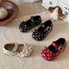 Moda Feminina Sapatos Mary Jane de Couro com Bolinhas Sapatos de Princesa para Crianças Pequenas Sapatos Rasos de Uma Única Cor 2026 Nova Coleção Primavera e Outono Sola Macia Versátil