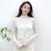 Suéter Feminino de Lã Fina de Seda de Amoreira Fio Fino Novo Primavera, Verão e Outono Gola Média Vazado Jacquard Tricotado Camisa Básica