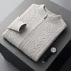 Suéter masculino de cashmere para outono e inverno, cardigã com zíper, gola semi-alta, suéter espessado, suéter de lã tricotado liso, jaqueta casual, moderno
