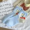 Calcetines para mujer primavera y verano nuevos todo en uno sin costuras lindos de dibujos animados oso abrazo calcetines de mujer algodón peinado calcetines de tubo corto al por mayor