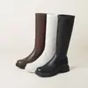 Botas de mujer de caña alta para otoño e invierno, transfronterizas, talla grande, punta redonda, suela gruesa, antideslizantes, ligeras, cremallera lateral, tacón cuadrado, tacón medio, botas tipo Martin para mujer