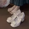 Zapatos de tacón alto tipo Mary Jane de punta redonda para mujer, tacón grueso, elegantes, adecuados para faldas y cheongsams, zapatos de boda estilo hada, zapatos para novia y dama de honor