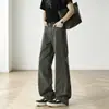 Calças casuais de algodão lavado estilo americano para homens, jeans de verão com corte justo para high street, calças retas largas e soltas da moda