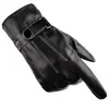 Luvas masculinas de outono e inverno com três costelas pele de carneiro pu tela sensível ao toque com veludo espesso algodão para dirigir à prova d'água à prova de vento quentes