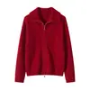 Cárdigan de punto con cremallera y cuello alto 100% cachemira pura para mujer, manga larga, color liso, corte holgado, chaqueta casual versátil y simple