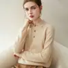 Novo Suéter Feminino Outono/Inverno 100% Caxemira Pura Gola Polo Pulôver Manga Longa Malha