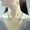 Novo Estilo Étnico Chinês Colar de Pérolas Multicamadas Esmeralda Estilo Nacional Retrô Elegante Corrente para Clavícula com Contas Brancas para Mulheres