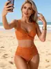 Traje de baño de dos piezas transfronterizo, Bikini de color liso de cintura alta, Vacaciones en la playa, Comercio exterior europeo y americano, Mujeres de talla grande, Talla grande, Super reductor