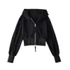 Sudadera con Capucha de Color Sólido y Cremallera Doble con Parches para Mujer, Nuevo Estilo Otoño 2025, Corte Ajustado, Chaqueta Cardigan Corta