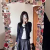 Camiseta de retazos florales dulce picante americana de dos piezas falsas, manga larga, para mujer, estilo nuevo de otoño, capa interior de algodón puro, ajuste ceñido, top base