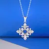 Base de Colar em Prata de Lei S925, Trevo de Quatro Folhas Redondo 6mm Estilo Floco de Neve DIY Inlaid Pedra Preciosa de Jade Produto Semi-Acabado