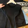 Suéter de punto acanalado de manga larga con cuello redondo y volantes en color gris para mujer, principios de otoño, de alta gama, corte ajustado, único y no convencional