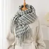 Lenço de Pescoço Longo Quente de Outono e Inverno com Estampa Pied-de-poule para Mulheres Versátil para o Dia a Dia Lenço de Faux Cashmere com Franjas