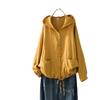 2025 Primavera e Outono Novo Cor Sólida Com Capuz Camisa Fio de Algodão Duplo Feminina Artística Casual Solta Cardigan Manga Longa Jaqueta Fina