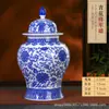 Jarrón de cerámica azul y blanco de Jingdezhen, porcelana fina china, decoración para mueble de TV, sala de estar, artesanías, adornos