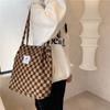 012174 Bolsa de Ombro Tote Xadrez de Veludo Cotelê Vintage Bolsa de Lona para Estudante Feminina Bolsa de Mão Simples