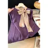 Tiro real suéter de punto con lazo retro francés invierno mangas de campana estilo perezoso dobladillo irregular capa interior camisa base