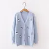 Ropa de Otoño Invierno para Mujer Japonesa Flor de Cerezo Tejido 3D para Mujer Holgado Dulce Fresco Temperamento Versátil Suéter Cárdigan Abrigo