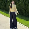 Calça Jeans Reta Azul Escuro para Mulheres, Novo Estilo Primavera e Outono 2025, Cintura Alta Petite, Emagrecimento, Calça Larga Casual Solta