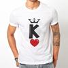 Conjunto Casal Camiseta Branca K Coroa Vermelha Amor Q Coroa Vermelha Amor Manga Curta Camiseta Letra Europeia e Americana