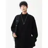 Meia-alta gola sólida cor de manga comprida camiseta nova coreana moda solta casal top homens branco casual base camisa